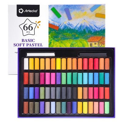 Artecho 66pcs Soft Pastels, 64 Colors Including 4 Fluorescent Colors, Extra Free