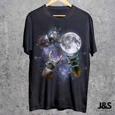 Three Stag Beetle Retro Moon Graphic T-shirts, Vintage Beetle Moon Meme Tshirt