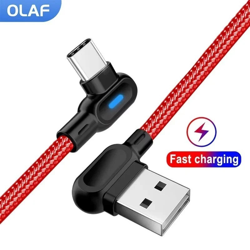 90 right angle USB C Cable Fast Charge USB A to Type C Charger Cord 1M 2M