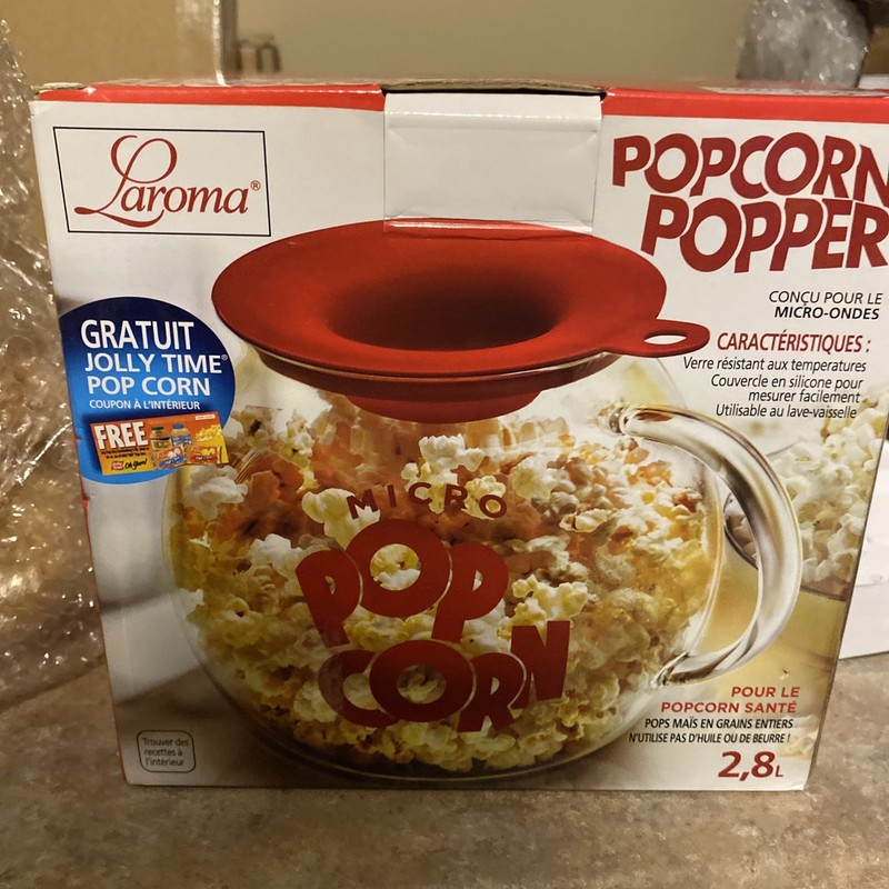 LAROMA MICRO-POP Microwave Popcorn Popper Maker 3 Qt Silicon Lid Opened Box