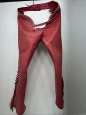 NOS Red Chap-Parel Show Chaps With Fringe Adjustable Waist 38  I-74