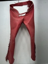 NOS Red Chap-Parel Show Chaps With Fringe Adjustable Waist 38” I-74