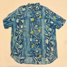 Jams World Shirt Mens Large Blue Floral Hawaiian Tropical Bluebells USA Rayon