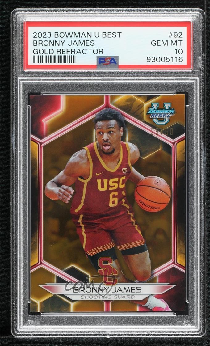 2023-24 Bowman U Best Gold Refractor 25/50 Bronny James #92 PSA 10 GEM MT 5ov