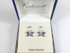 Purple Amethyst Butterlfy Stud Earrings Sterling Silver & CZ NEW IN BOX