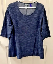 Catherines Women's 1X PLUS Petite/ 18/20WP Dark Blue Heather Knit Top 3/4 sleeve