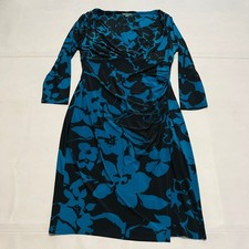 Lauren Ralph Lauren Womens Floral Print Ruched Midi Dress Black Teal Sz M-8511