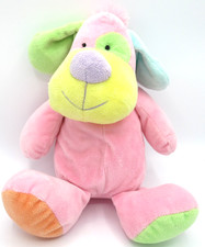 Vintage KELLYTOY Velour Puppy Dog Plush 13" Stuffed Pastel Pink Rattle