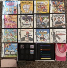 Nintendo DS Lite Metallic Rose Pink With Charger 16 Games  Case READ