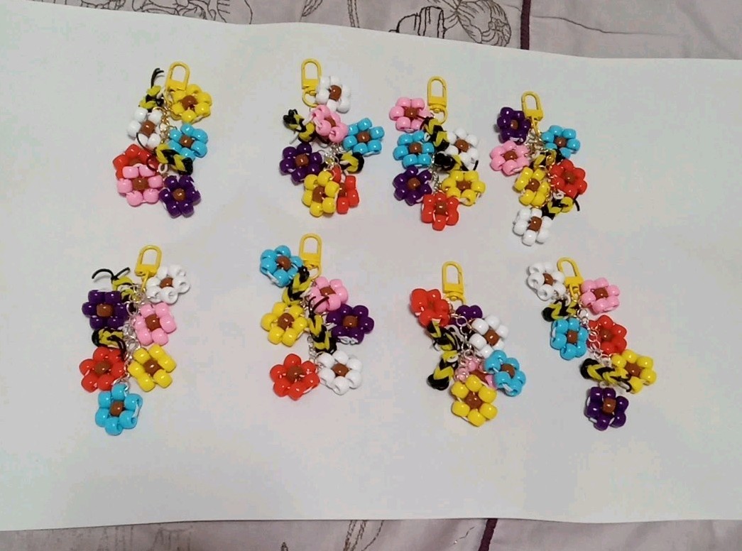 Colorful Bumblebee and Flowers Key Chain