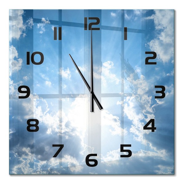 Hochwertige Wanduhr Aus Glas Glasuhr Wolken Am Himmel Schwarze Zeiger 60X60 Cm-image