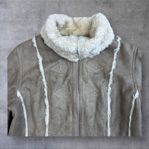 Eugen Klein Taupe Faux Shearling Zip Jacket Size UK 16 Cosy Winter Style - Bild 6 von 18