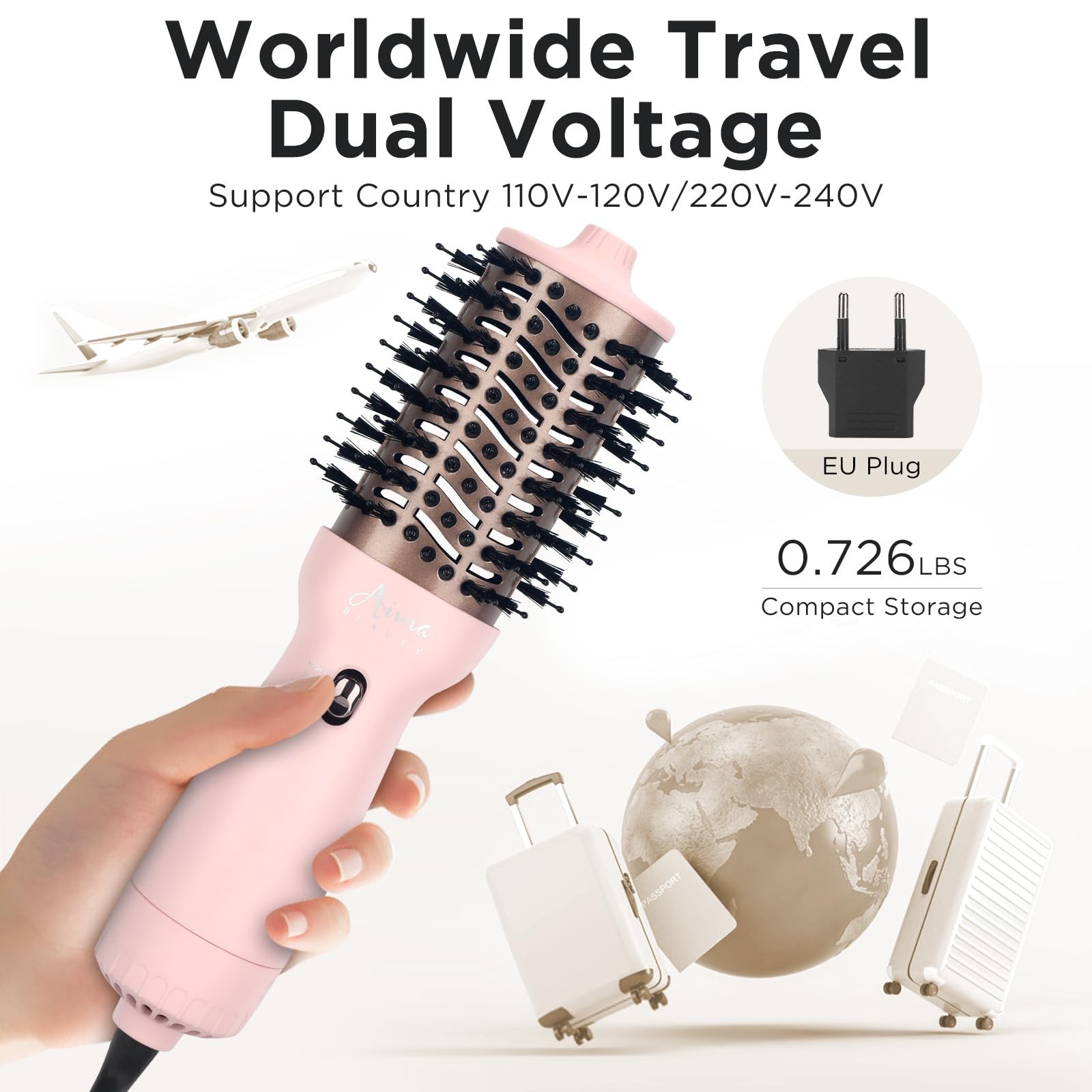 Aima Beauty Worldwide Travel Hair Dryer Brush 110V-240V Dual Voltage Blow Dry...