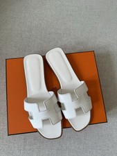 Hermès Oran Damen Sandalen Weiß Leder EU 39