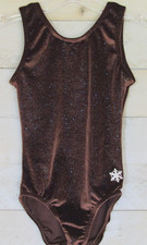 SNOWFLAKE DESIGNS Leotard Brown Velour Blue Sparkles Gymnastics AXS Adult XS EUC