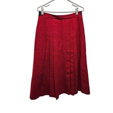 Vintage 70's Panther Red Wool Pleated Midi Skirt Size 12