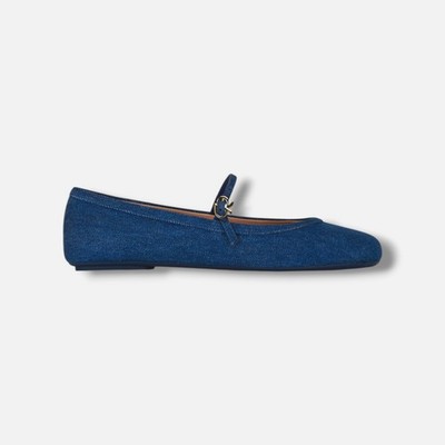 GIANVITO ROSSI Women's Blue Carla Denim Mary-Jane Flats Shoes Size EU:39 US:9