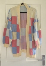 Shein Pastel Colorblock Checkerboard Cardigan Oversized Knit Open Front S Y2K