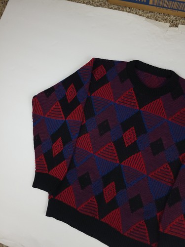 Vintage 90er mehrfarbig geometrisches Muster Strick Rundhalsausschnitt Pullover Vintage kein Etikett USA  - Bild 2 von 4