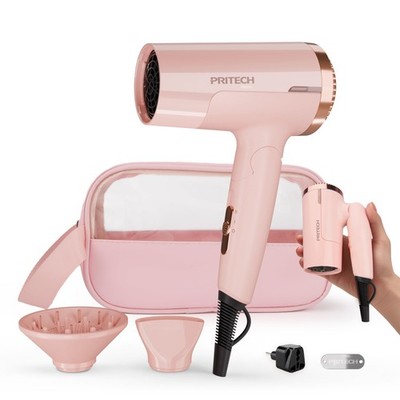 1250W Dual Voltage Hair Dryer with Diffuser & EU Plug, Foldable for Travel