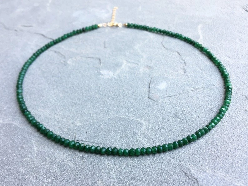 Collares con cuentas de piedras preciosas de rondelle facetadas esmeralda verde natural de 3-4 mm A++ 18"" Foto 3 de 4