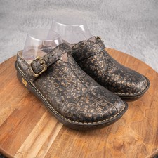 Alegria Shoes Womens Size 7M EU37 Black GoldAdj Backstrap Comfort Loafers Clogs