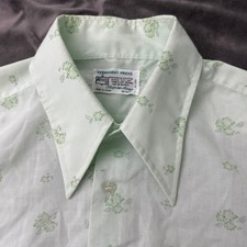 Vintage KMart Shirt Mens Large Green Floral Dagger Collar Permanent Press 70s