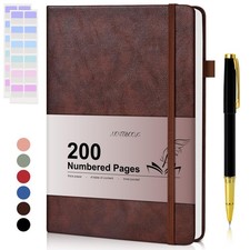 Lined Journal Notebook for Men Women, 200 Numbered Pages Leather Hardcover Jo...