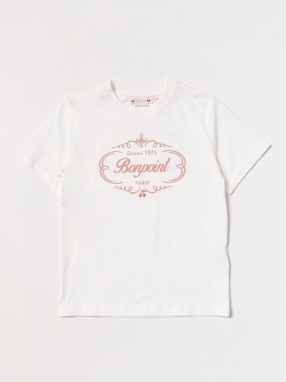 Bonpoint Girls White Logo Tee Pink Bonpoint Paris Print Short Sleeve Size 12