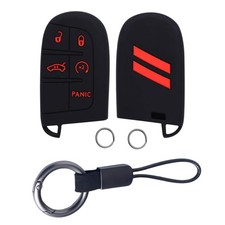 Key fob Cover with Chain Silicone Fob Shell Compatible Dodge red