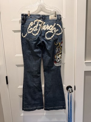 Y2K Ed Hardy Tattoo Eagle Skull Flare Jeans Women s