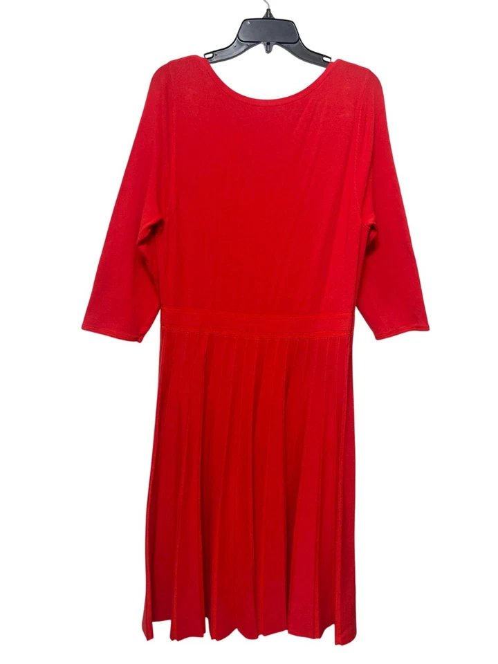 Ann Taylor Red Pleated Skirt A-Line Dress 3/4 Sleeves in Red Size XL - Image 4 of 4
