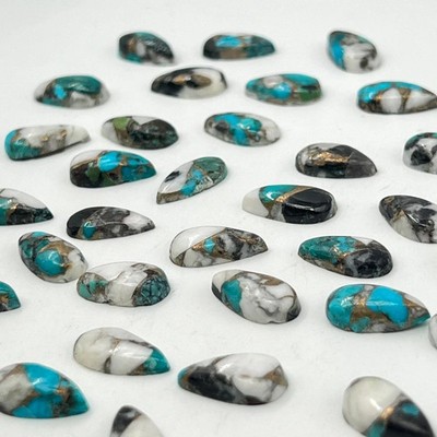 AAA+ Blue Buffalo Copper Turquoise Cabochon Long Pear Shape Loose Gemstone