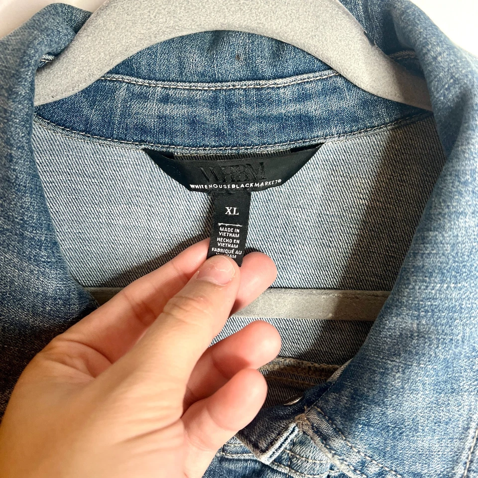 Chaqueta vaquera vaquera WHBM detalle con cordones Western Boho cuello clásico preppy XL Foto 2 de 4