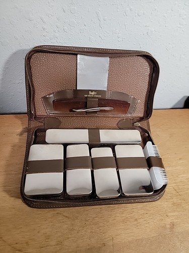 Vintage Griffon Men's Travel Grooming Kit Top Grain Cowhide Zippered Case