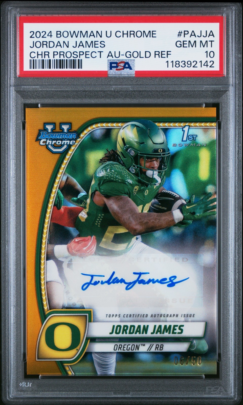 2024 BOWMAN U CHROME JORDAN JAMES TRUE GOLD REFRACTOR AUTO /50 #PA-JJA PSA 10