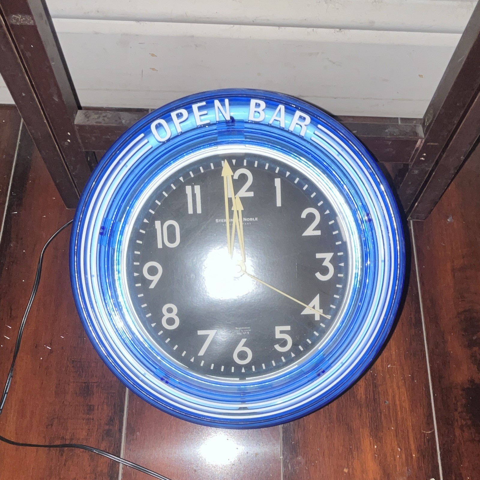 Sterling & Noble Open Bar Neon Light Round Analog Wall Clock, Blue/Black