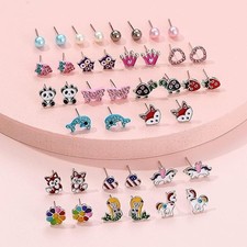 100 Pairs Cute Stud Earrings Set Gift for Best Friend Little Girls Toddler Steel