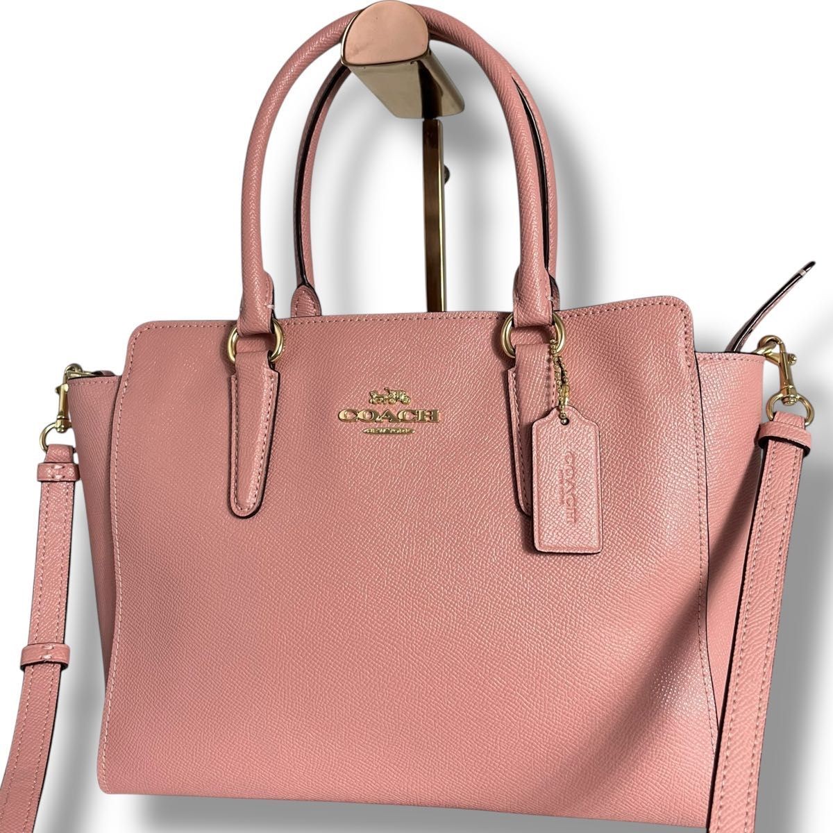 COACH All Leather 2-Way Hand Shoulder Bag with Charm Strap