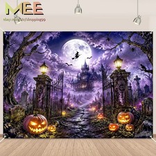 Purple Halloween Night Theme Backdrop Pumpkin Photo Background Party Decorations