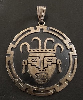 alter großer 925er Silber Anhänger   - Maya Motiv    (DD)