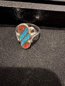 Vintage Southwest Native American Silver Tone Ring With Stones Size 9