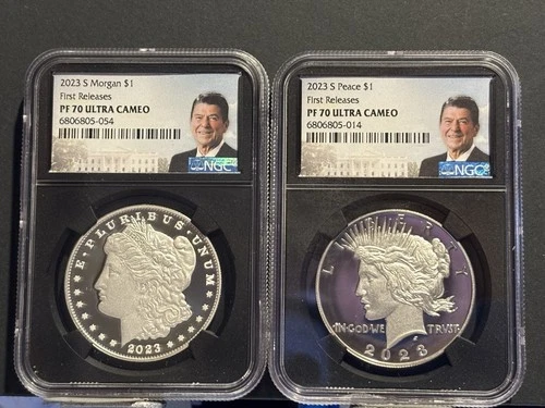 2023 S Morgan & Peace Dollar Proof Set NGC PF70 Ultra Cameo-Reagan Label
