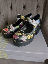 Koi Footwear Floral Edition Mary Janes – Women’s UK 4 – Black Platform Shoes