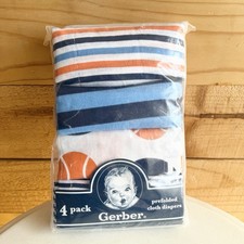 Old Stock Gerber Baby Prefold Cloth Diapers Orange Blue Striped Boy Sports New