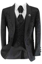 Boys Slim Fit Paisley Floral 5PC Suit with Satin Lapel-Formal Wear in Ages 1-16