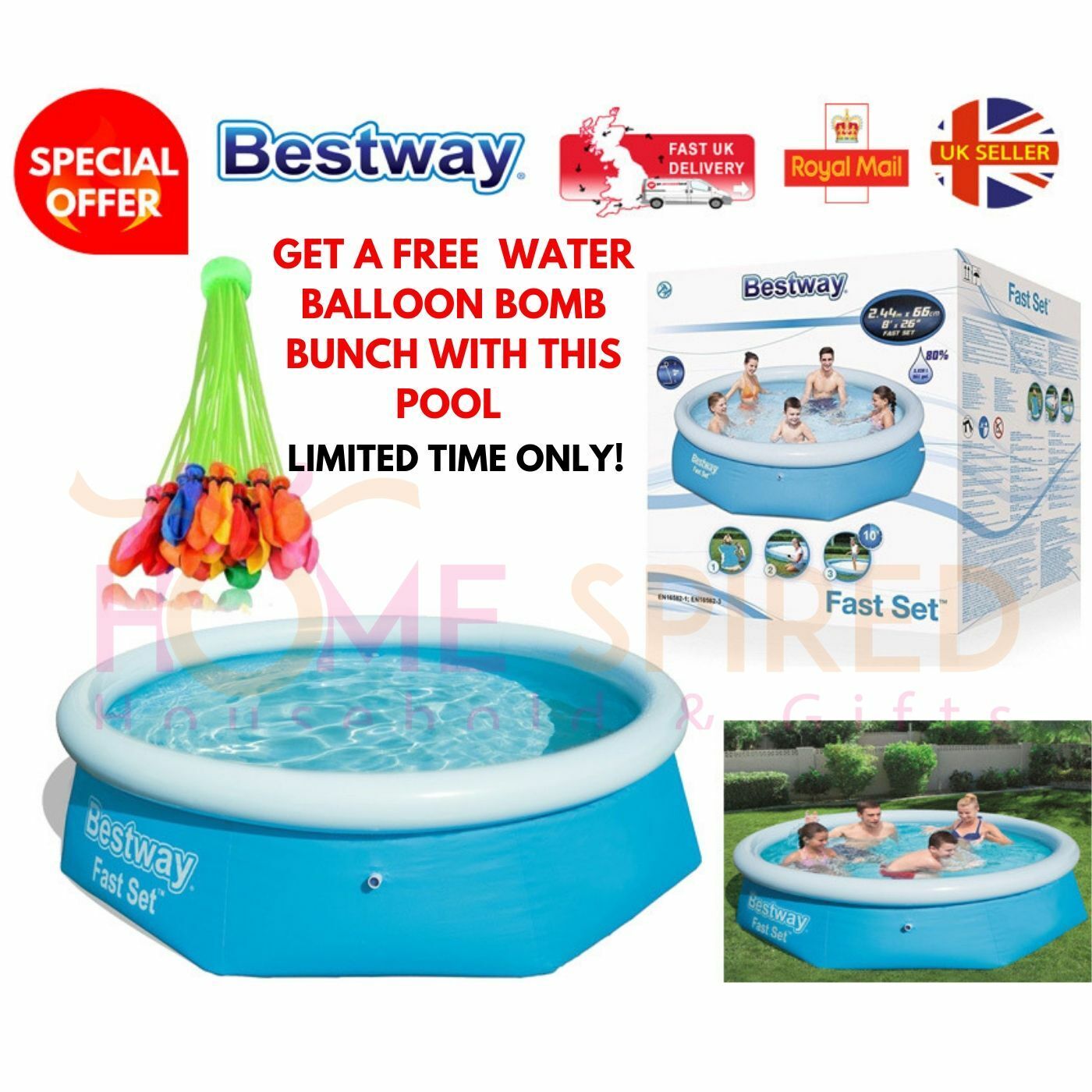 Bestway 8ft Fast Set Family Swimming Pool With Free Water Balloons Postorder goedkoop