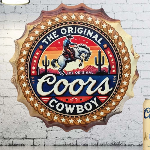 Huge Vintage Coors Banquet Cowboy  Metal Sign Man Cave Official Beer of Rodeo