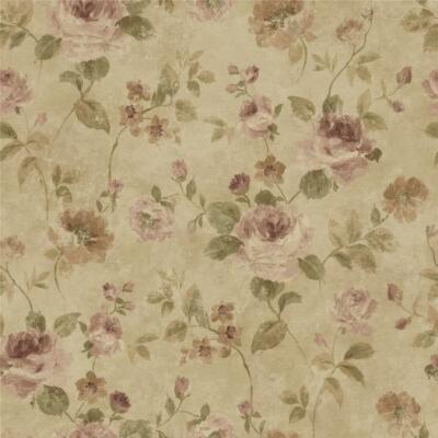 Wallpaper Designer Red Pink Floral on Pearlized Tan