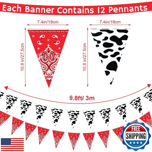 Ctosree 5 Pack 49 Ft Cow Print Bandana Pennant Banners Cow Bunting Banner Wes - Picture 2 of 5